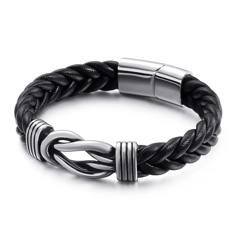 Titanium Steel Leather Rope Men's Double Buckle Bracelet