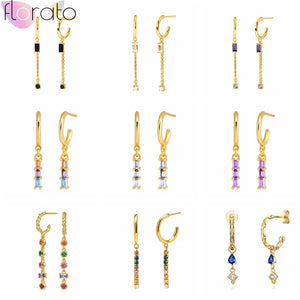 Zircon Chain Earrings 925 Sterling Silver Stud Earrings
