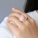 Enamel Pink Round Ring Engagement Jewelry for Women