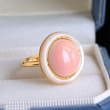 Enamel Pink Round Ring Engagement Jewelry for Women