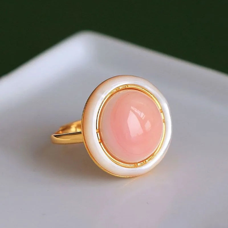 Enamel Pink Round Ring Engagement Jewelry for Women
