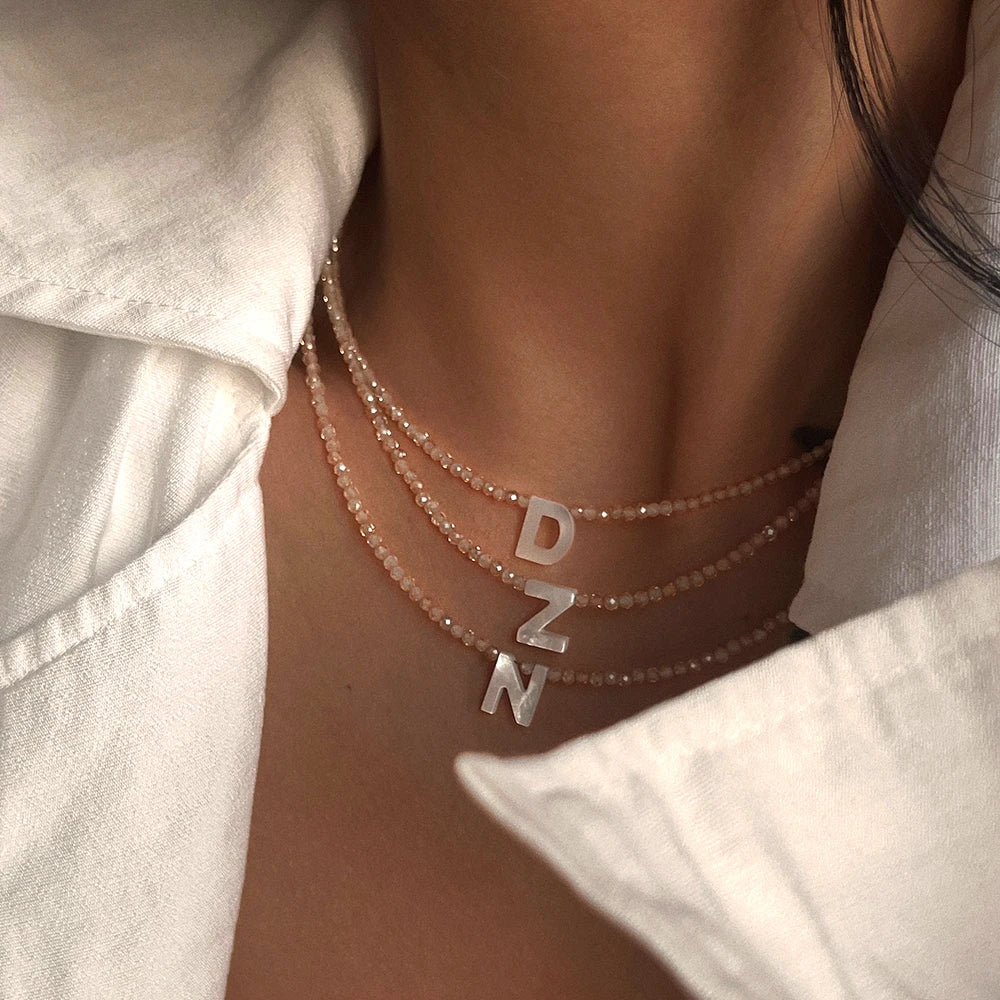 Crystal Initial Necklace Vintage Letter Pendant Collar Choker