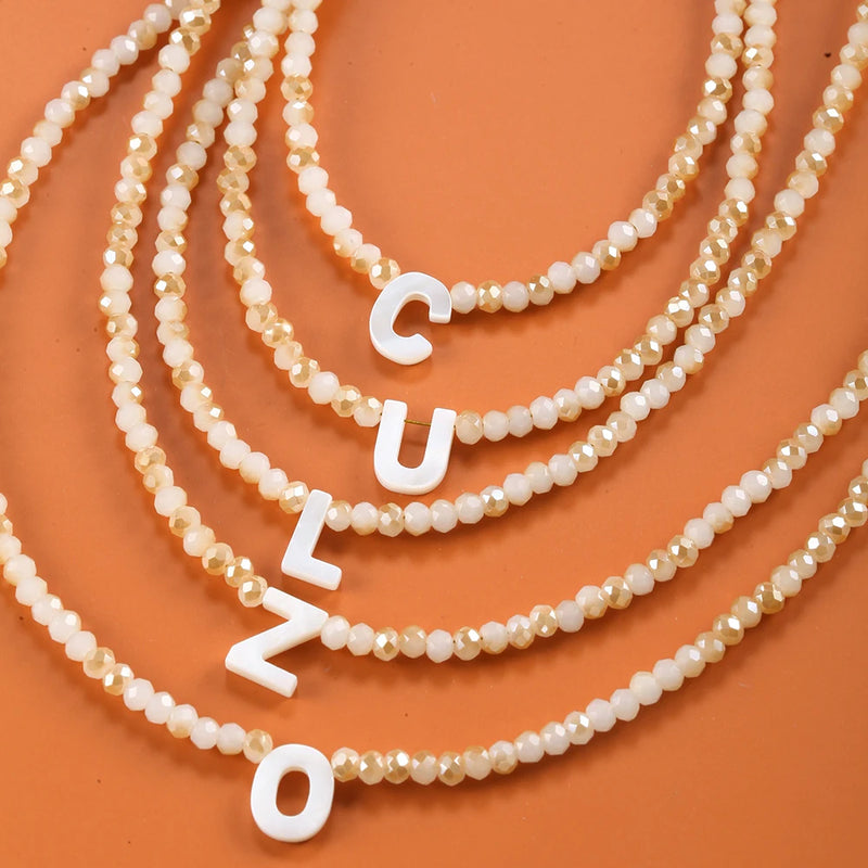 Crystal Initial Necklace Vintage Letter Pendant Collar Choker