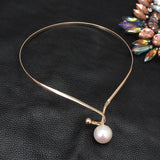 Simulated Pearl Alloy Torques Choker Necklaces Metal Statement Collar Necklace