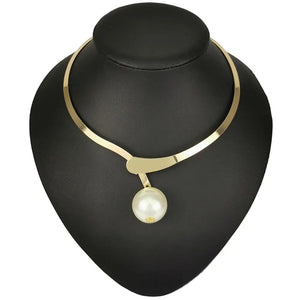 Simulated Pearl Alloy Torques Choker Necklace Statement Collar Jewelry