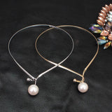 Simulated Pearl Alloy Torques Choker Necklaces Metal Statement Collar Necklace