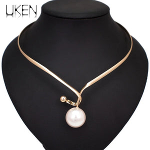 Simulated Pearl Alloy Torques Choker Necklaces Metal Statement Collar Necklace