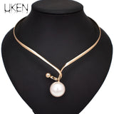 Simulated Pearl Alloy Torques Choker Necklaces Metal Statement Collar Necklace