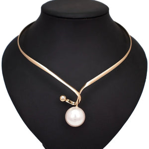 Simulated Pearl Alloy Torques Choker Necklaces Metal Statement Collar Necklace