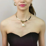 Simulated Pearl Alloy Torques Choker Necklace Statement Collar Jewelry