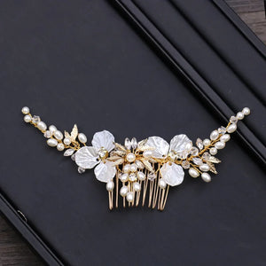 Simulated Pearl Crystal Flower Tiara Hair Combs Clips