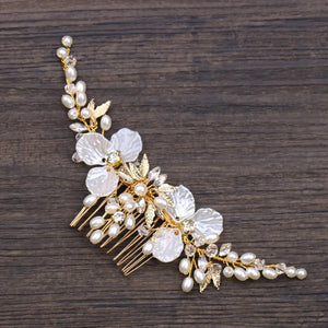 Simulated Pearl Crystal Flower Tiara Hair Combs Clips