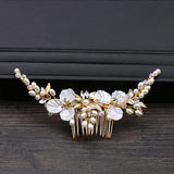 Simulated Pearl Crystal Flower Tiara Hair Combs Clips