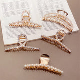 Simulated Pearl Crystal Large Hair Claw Clip Women Jewelry Metal Hairpins