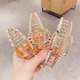 Simulated Pearl Crystal Large Hair Claw Clip Women Jewelry Metal Hairpins