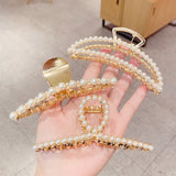 Simulated Pearl Crystal Large Hair Claw Clip Women Jewelry Metal Hairpins