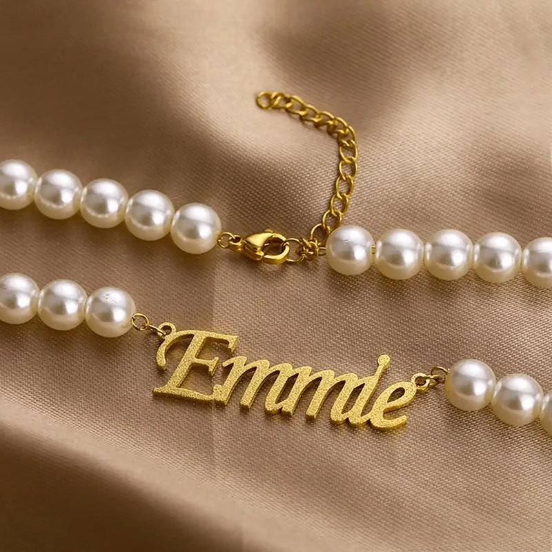 Simulated Pearl Name Necklace For Women Statement Jewelry