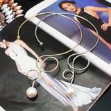 Simulated Pearl Metal Torques Choker Necklace Statement Jewelry
