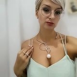 Simulated Pearl Metal Torques Choker Necklace Statement Jewelry