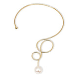 Simulated Pearl Metal Torques Choker Necklace Statement Jewelry