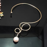 Simulated Pearl Metal Torques Choker Necklace Statement Jewelry