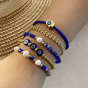 Simulated Pearl Stone Bead Bracelet Evil Eye Charm Jewelry Gift