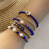 Simulated Pearl Stone Bead Bracelet Evil Eye Charm Jewelry Gift