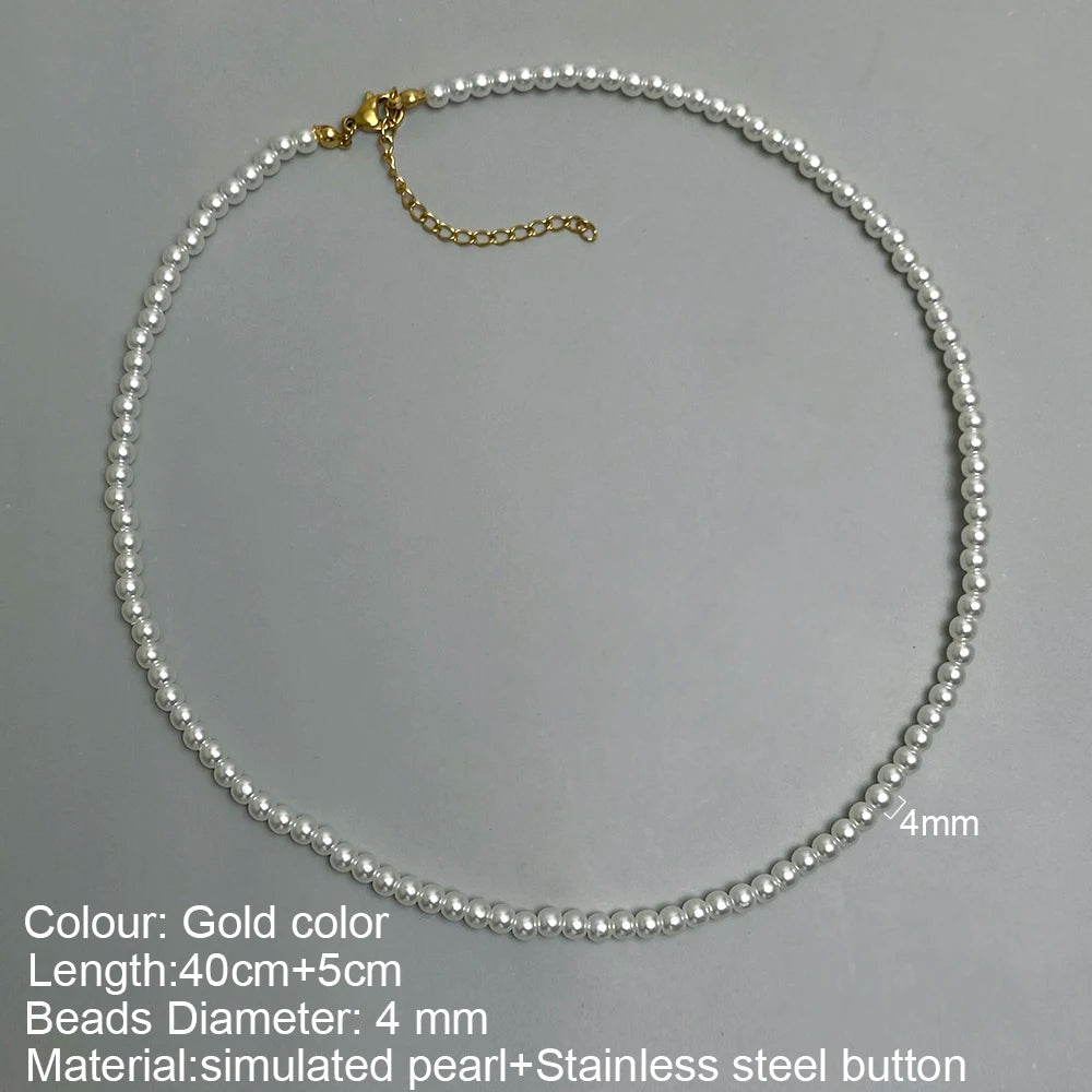 Simulated Pearl Women's Choker Necklace Vintage Stainless Steel Jewelry