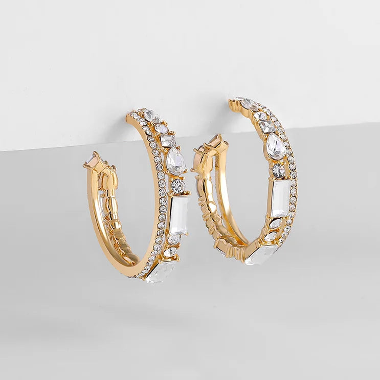 Simulated Pearls Big Round Hoop Earrings for Women