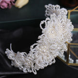Simulated Pearls Flowers Tiaras Wedding Hairbands Silver Head Ornaments