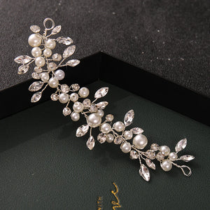 Simulated Pearls Hair Accessory Bride Silver Headband Crystal Wedding Vines