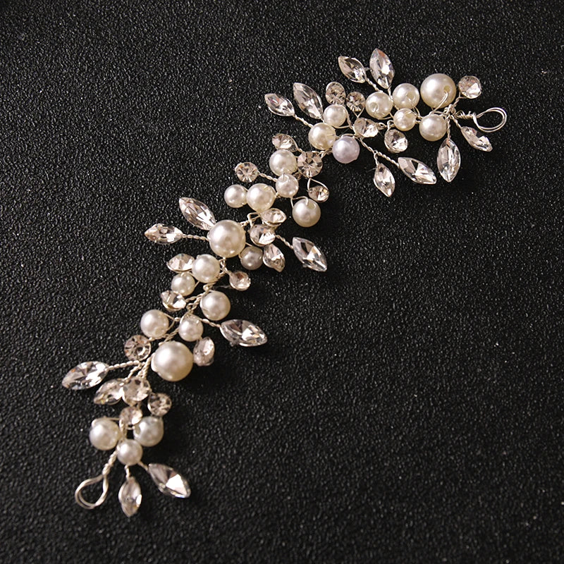Simulated Pearls Hair Accessory Bride Silver Headband Crystal Wedding Vines