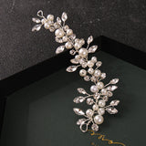 Simulated Pearls Hair Accessory Bride Silver Headband Crystal Wedding Vines