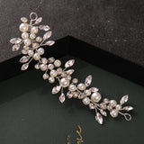 Simulated Pearls Hair Accessory Bride Silver Headband Crystal Wedding Vines