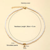 Simulated Pearls Choker Necklace with Zircon Initial Charms Pendant