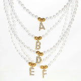 Simulated Pearls Choker Necklace with Zircon Initial Charms Pendant