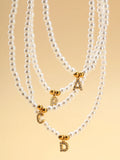 Simulated Pearls Choker Necklace with Zircon Initial Charms Pendant