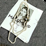 Simulated-pearls Beads Chain Necklace Crystal Insects Necklace