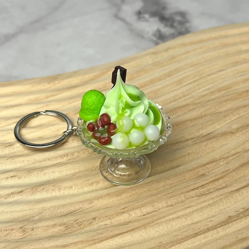 Ice Cream Keychain Pendant Fun Food Play Milk Tea Cup Bag Charm