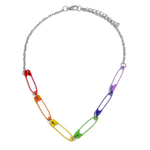 Sindlan Funny Metal Pin Pendant Necklace for Women EDGY Punk Rainbow