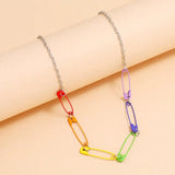 Sindlan Funny Metal Pin Pendant Necklace for Women EDGY Punk Rainbow