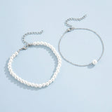 Sindlan 2Pcs Boho Silver Chain Pearl Anklet Bracelet Geometric Sandals Jewelry