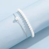 Sindlan 2Pcs Boho Silver Chain Pearl Anklet Bracelet Geometric Sandals Jewelry