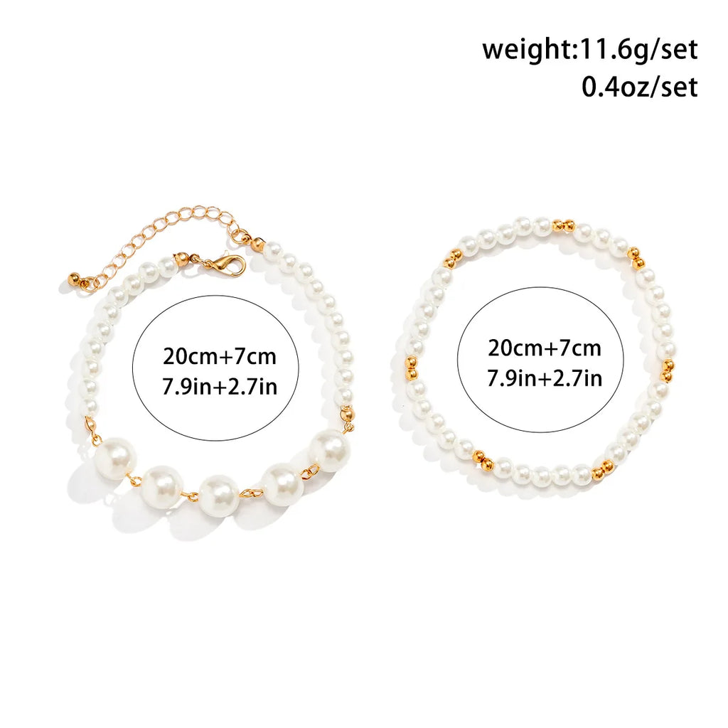 Vintage Chains Pearl Anklet Bracelets for Women Charms Geometric Set