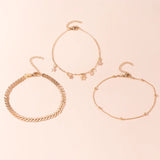 Sindlan 3Pcs Star Chains Anklet Bracelets for Women Vintage Geometric Set