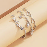 Sindlan 3Pcs Vintage Heart Silver Anklets for Women