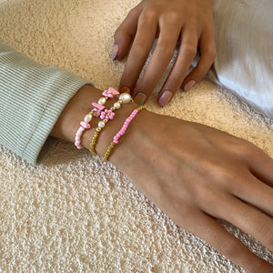 Sindlan 3Pcs Vintage Pearl Pink Natural Stone Wrist Bracelet for Women
