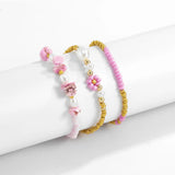 Sindlan 3Pcs Vintage Pearl Pink Natural Stone Wrist Bracelet for Women