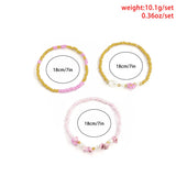 Sindlan 3Pcs Vintage Pearl Pink Natural Stone Wrist Bracelet for Women