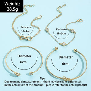 Sindlan 4Pcs Crystal Heart Chains Bracelets for Women Geometric Jewelry Set